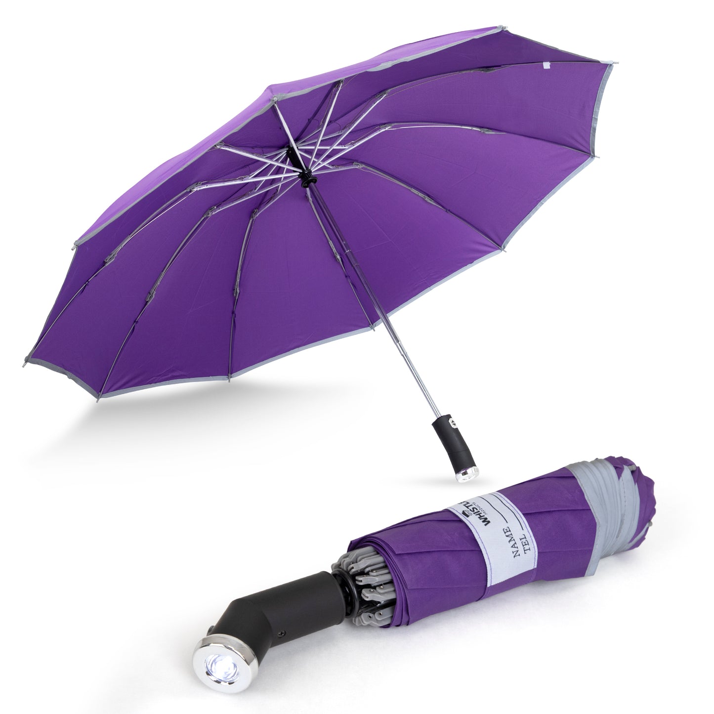 Reflective Umbrella, Automatic Open/Close, Reverse Mechanism, Flashlight Handle, 46-Inch Wide