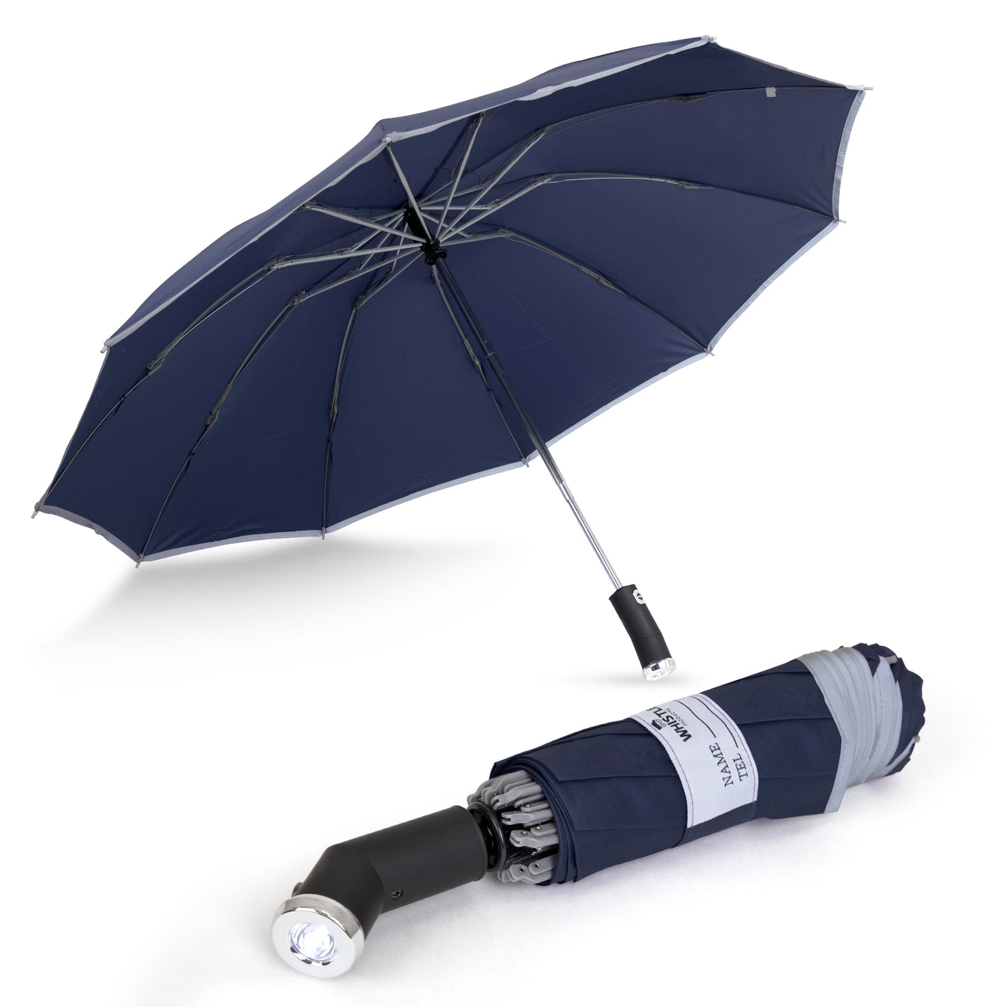 Reflective Umbrella, Automatic Open/Close, Reverse Mechanism, Flashlight Handle, 46-Inch Wide