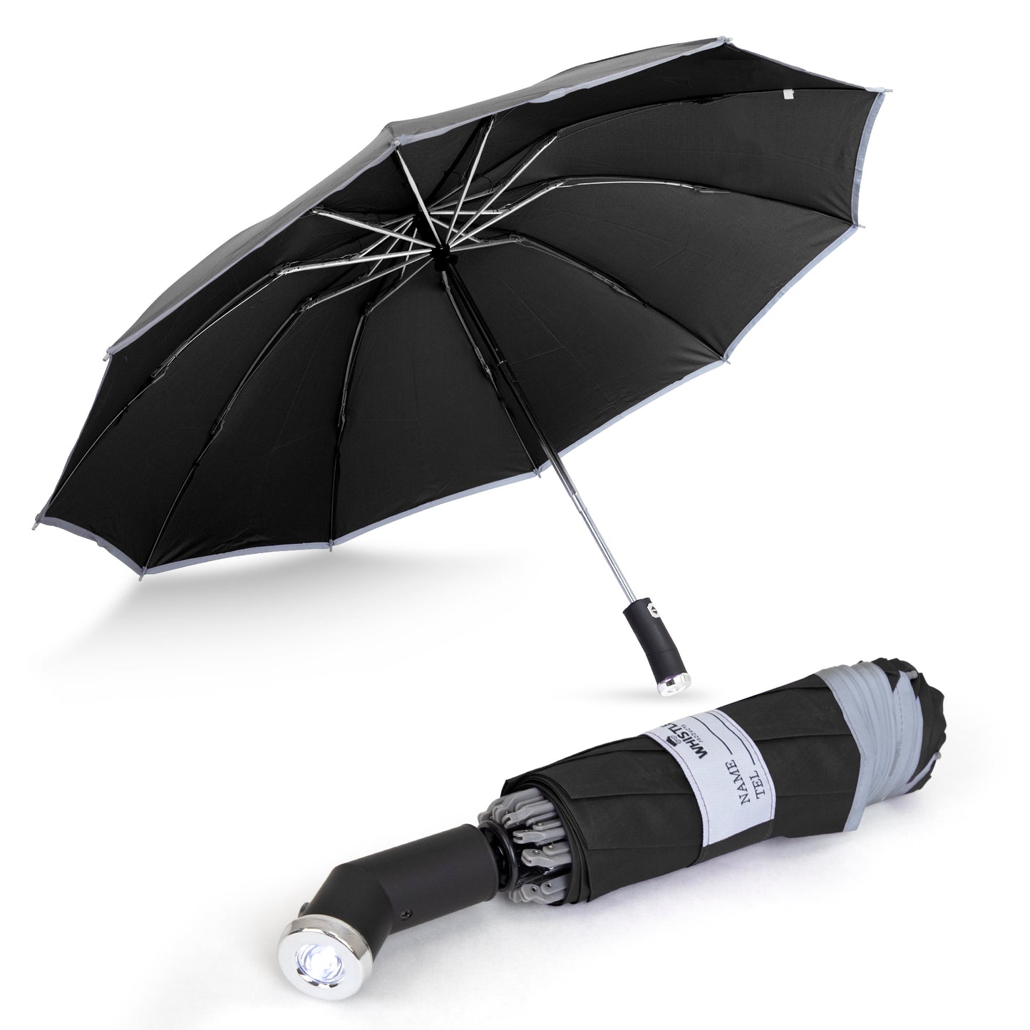 Reflective Umbrella, Automatic Open/Close, Reverse Mechanism, Flashlight Handle, 46-Inch Wide