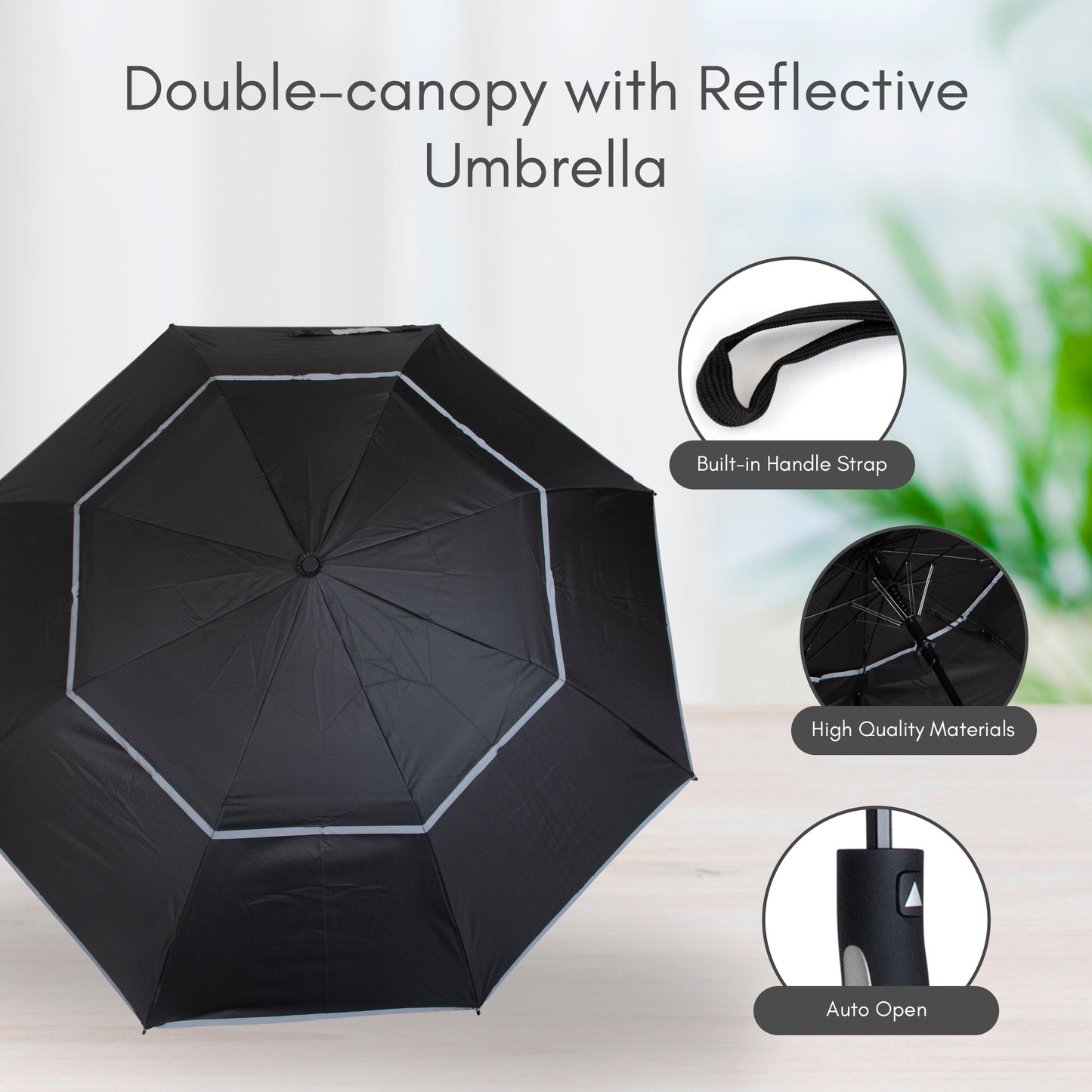Reflective Umbrella Medium, Windproof, Wide Coverage, 55-Inch Wide