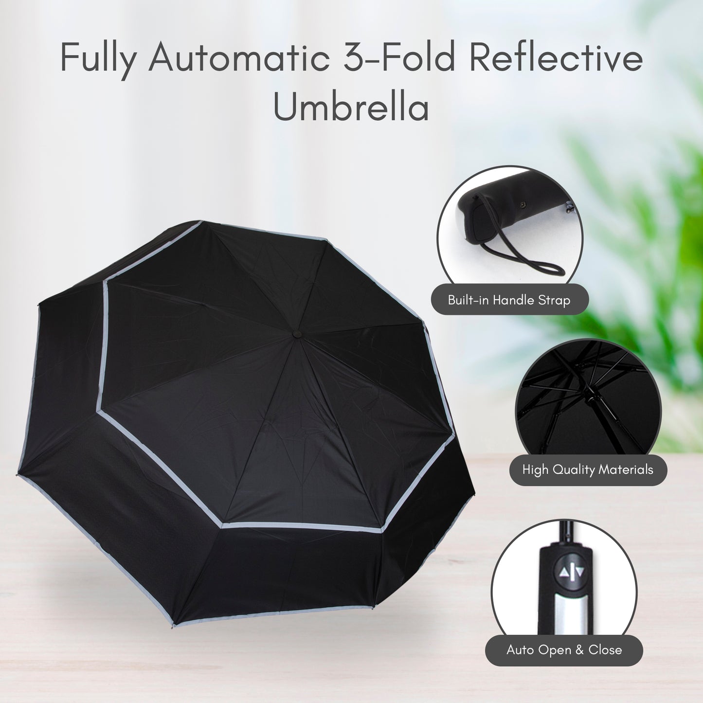 Reflective Umbrella Compact, Automatic Open/Close, Wide Coverage, 55-Inch Wide