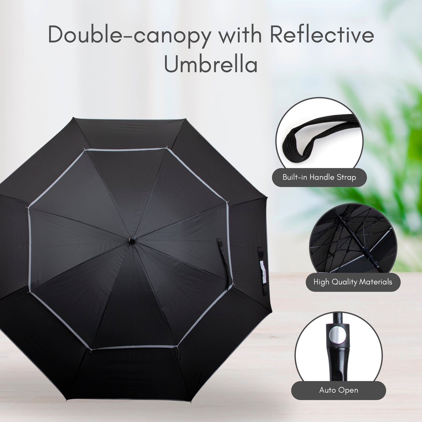 Reflective Umbrella Big, Windproof, Wide Coverage, 55-Inch Wide