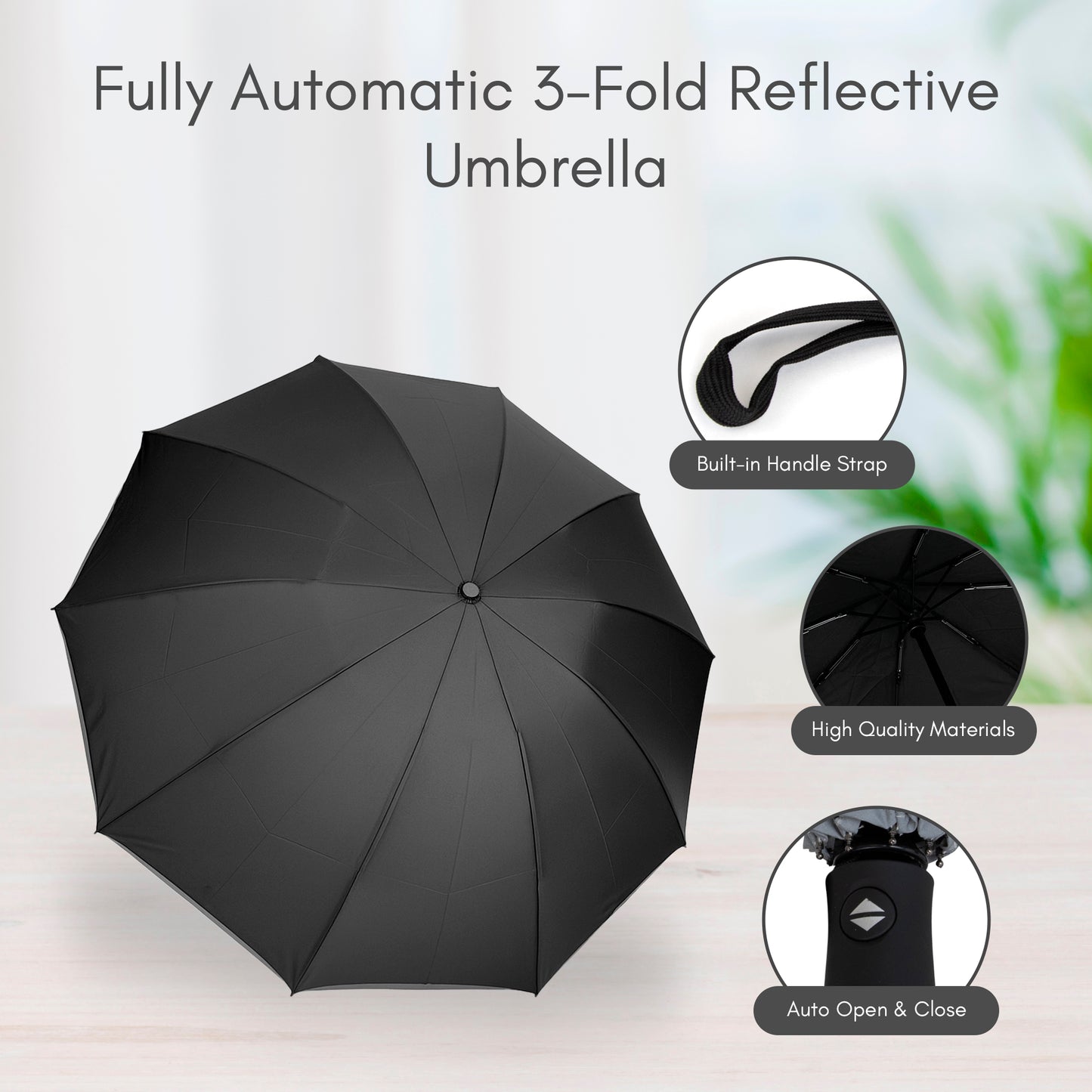 Reflective Umbrella, Automatic Open/Close, 42-Inch Wide