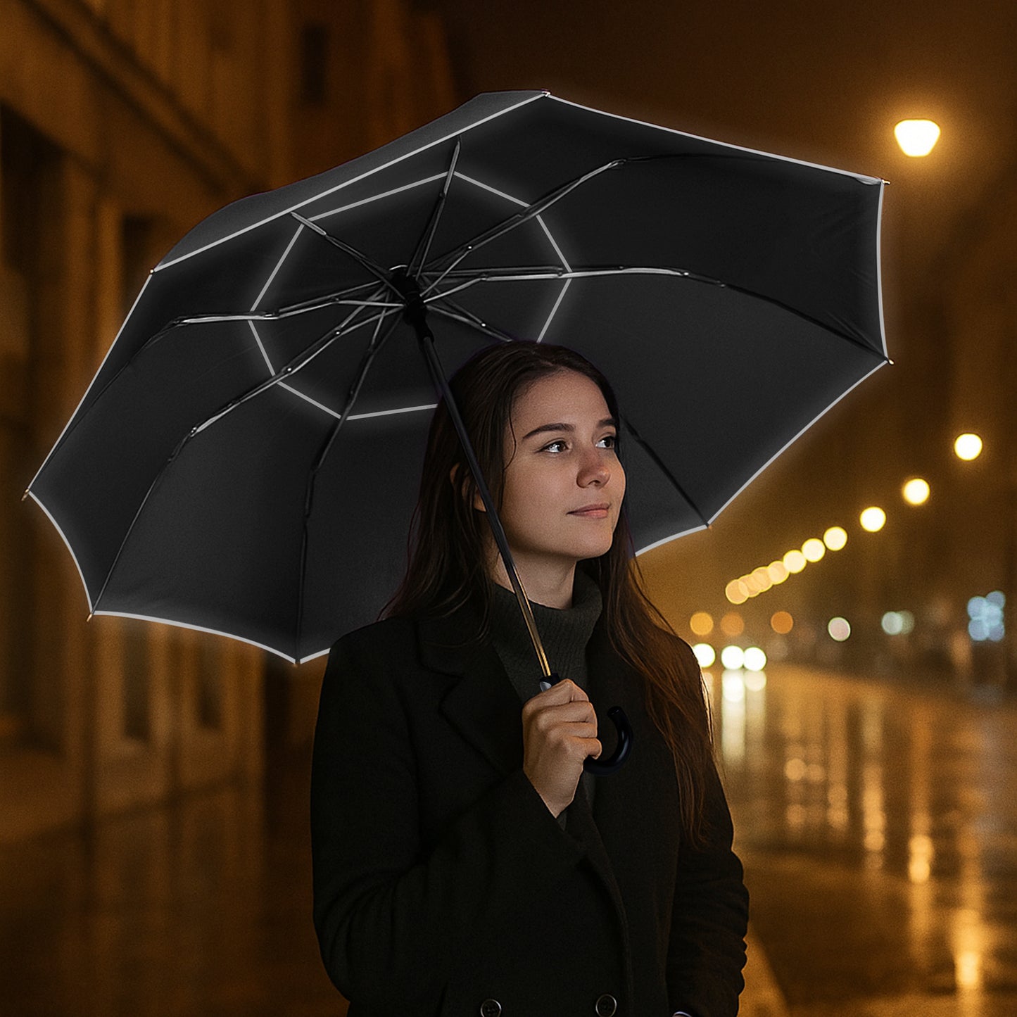 Reflective Umbrella Big, Windproof, Wide Coverage, 55-Inch Wide